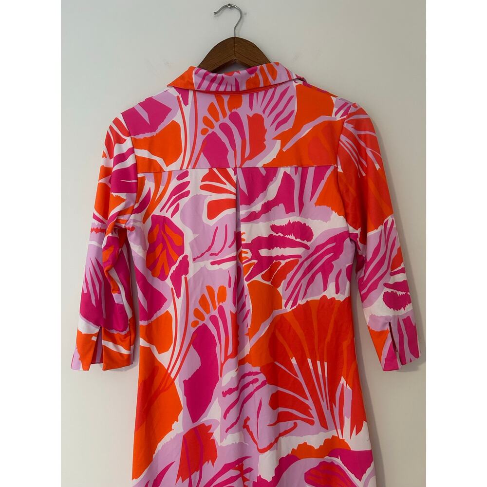 Gretchen Scott S Collared Shirt Dress Pull Over 1/2 Sleeve Pink Orange Botanical - Picture 8 of 8